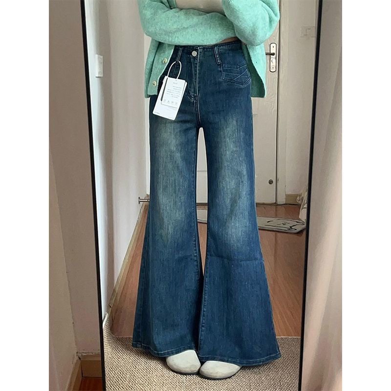 矮小个子美式复古微喇牛仔裤显瘦百搭145CM高腰弹力喇叭阔腿长裤