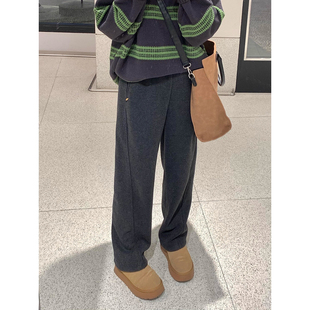 矮小个子高腰深灰色毛呢休闲弯刀裤 xxs女 垂感显瘦145CM直筒阔腿裤