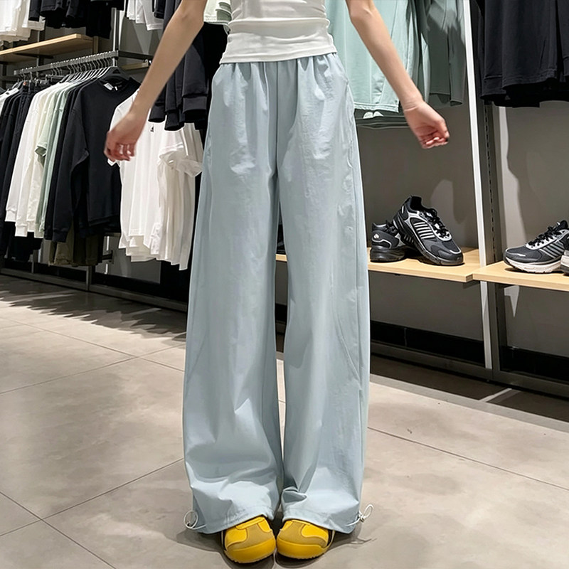 小个子蓝色速干工装裤女夏季2025新款高腰宽松直筒美式休闲运动裤