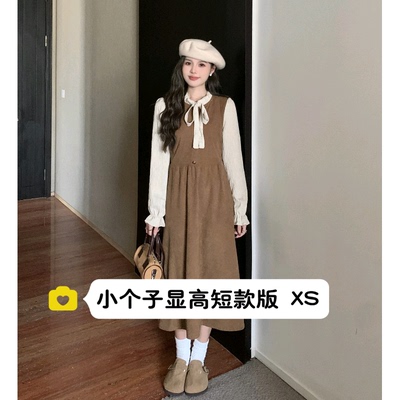 小个子150韩版系带长袖连衣裙xs
