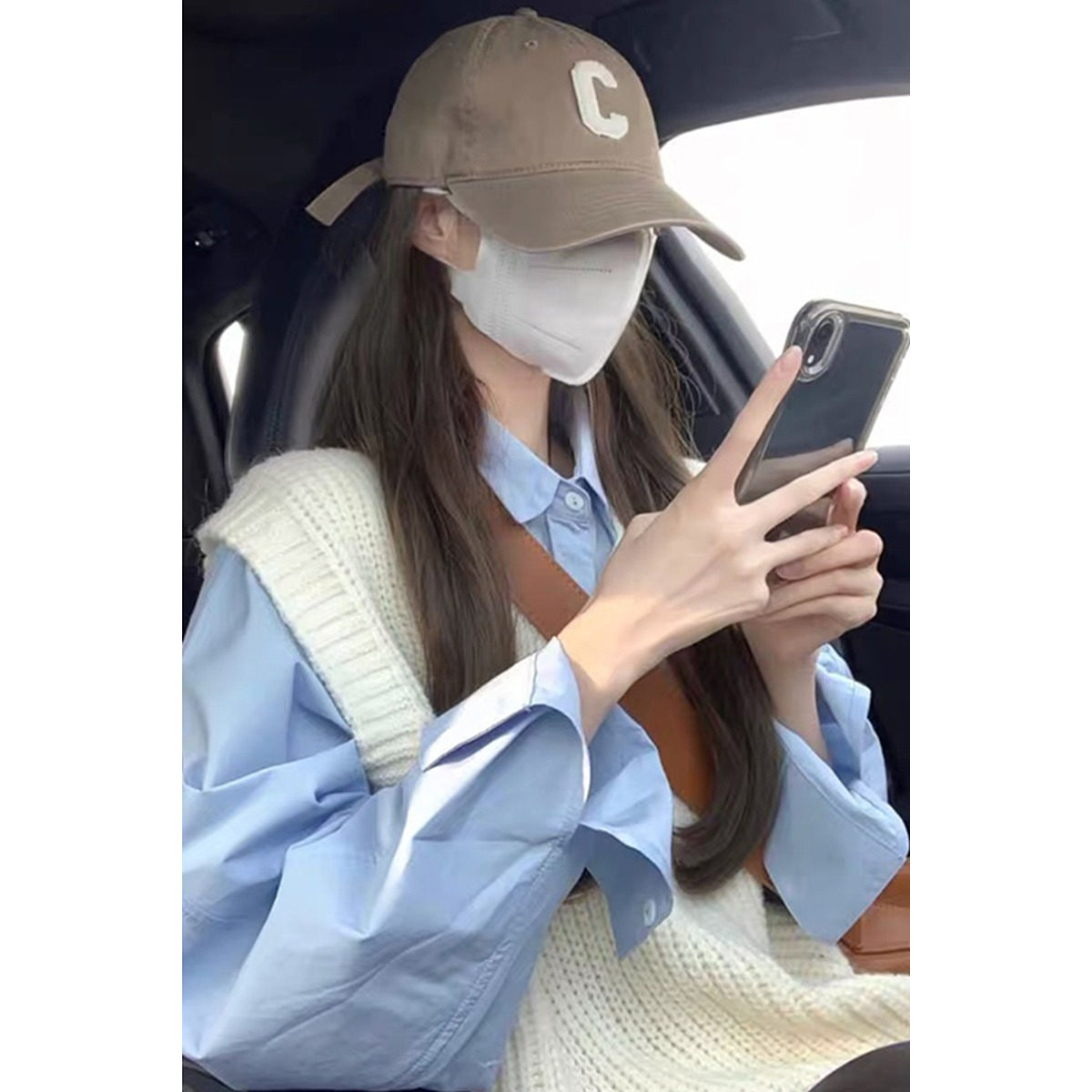 150小个子韩系蓝色纯棉衬衫女2025春季慵懒风宽松外穿长袖上衣xs