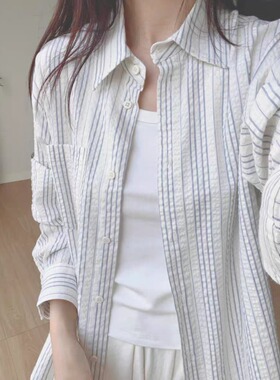 小矮个子粉色条纹衬衫上衣韩版150CM百搭polo领开衫外套xs码夏女