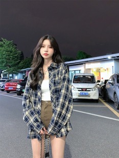 矮个子145百搭宽松长袖衬衣外套150格子衬衫女薄款防晒衫上衣xs码