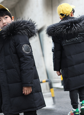 男童羽绒服中长款过膝加厚2025新款洋气中大童儿童冬装白鸭绒外套