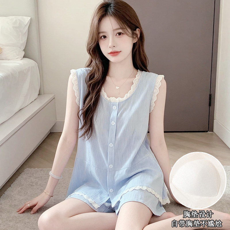 夏季带胸垫可外穿甜美家居服套装图片