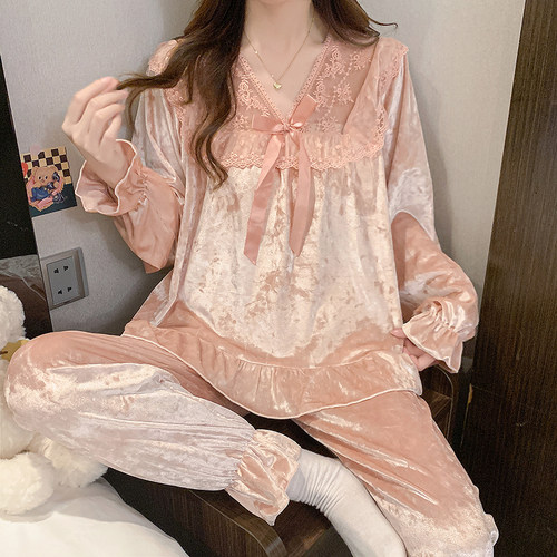 金丝绒睡衣女士春秋冬款两件套装