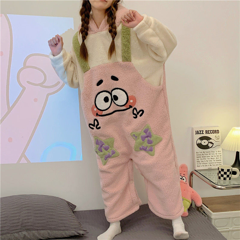 珊瑚绒连体睡衣秋冬季女款加厚法兰绒2022年新款卡通派大星居家服