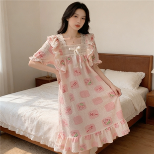 睡裙女款夏季甜美公主风可爱短袖睡衣夏天学生薄款家居服连衣裙女