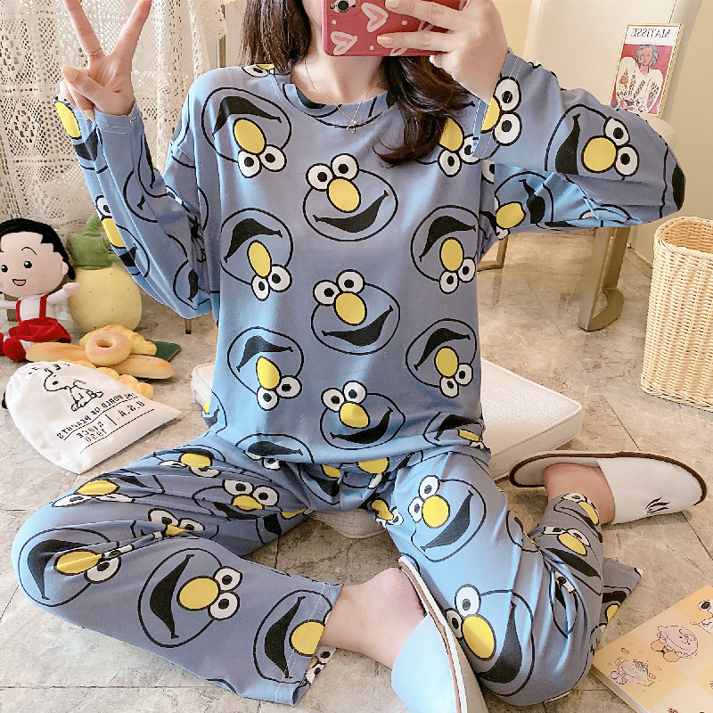 睡衣女士春秋纯棉长袖可爱韩版甜美套装夏秋冬季可外穿休闲家居服