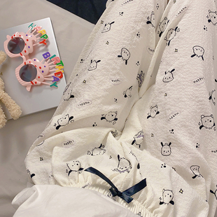 女士2025年新款 棉绸可爱可外穿家居裤 夏季 泡泡棉薄款 纯棉长裤 睡裤
