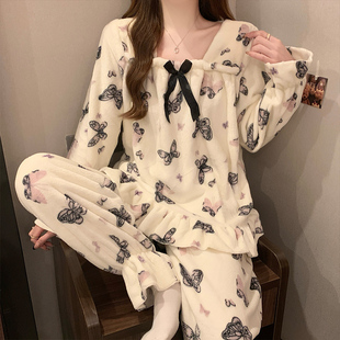 珊瑚绒睡衣女秋冬季新款甜美公主风冬天加绒加厚法兰绒家居服套装