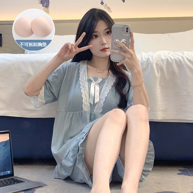 2025年夏天季新款带胸垫睡衣女高级感公主风家居服短袖套装可外穿