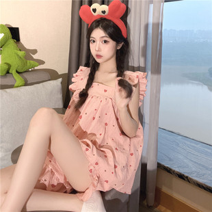 吊带睡衣少女夏季 2025年新款 日系甜美公主宽松夏天纯棉家居服套装