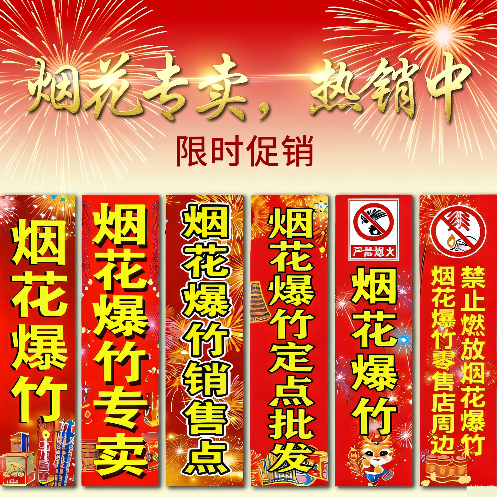 烟花爆竹专卖店广告贴纸鞭炮专卖店海报画墙面自粘背胶标识