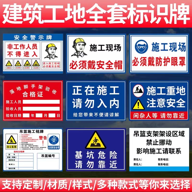 工地警示牌施工安全建筑工地安全警示牌标识牌指示牌生产标语贴纸