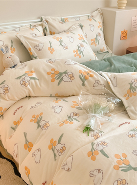 Aa类加厚牛奶绒珊瑚绒卡通四件套248x248定做加绒被套229x230x240