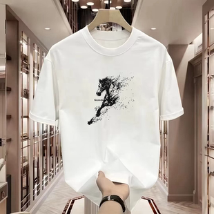 圆领纯棉潮牌短袖T恤男女通用宽松印花纯棉圆领青春流行上衣