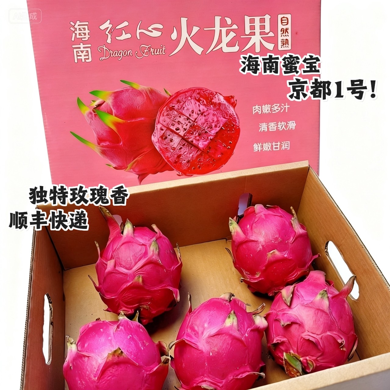 海南京都一号红心火龙果树上熟玫瑰香蜜宝应季水果精品礼盒装顺丰