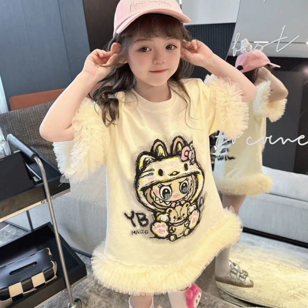 儿童拉卜卜T恤裙子卡通鱼尾女童连衣裙子夏季2025女孩洋气连衣裙