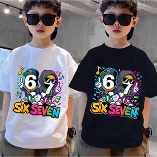 seven圆领T恤时尚 跨境童装 短袖 男女67six 跨境代发 儿童透气短袖