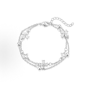 珂里 精致气质幸运四叶草 双层百搭轻奢叠戴个性小眾水鑽手链女