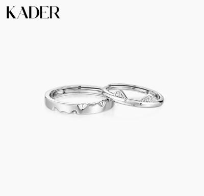 卡蒂罗KADER 猫咪日记情侣对戒 萌趣猫耳立体素圈闪钻999银戒指