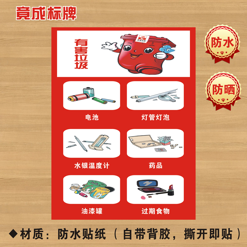 有害垃圾垃圾分类贴纸标识牌不可回收厨余干湿有害其他标志LJ091