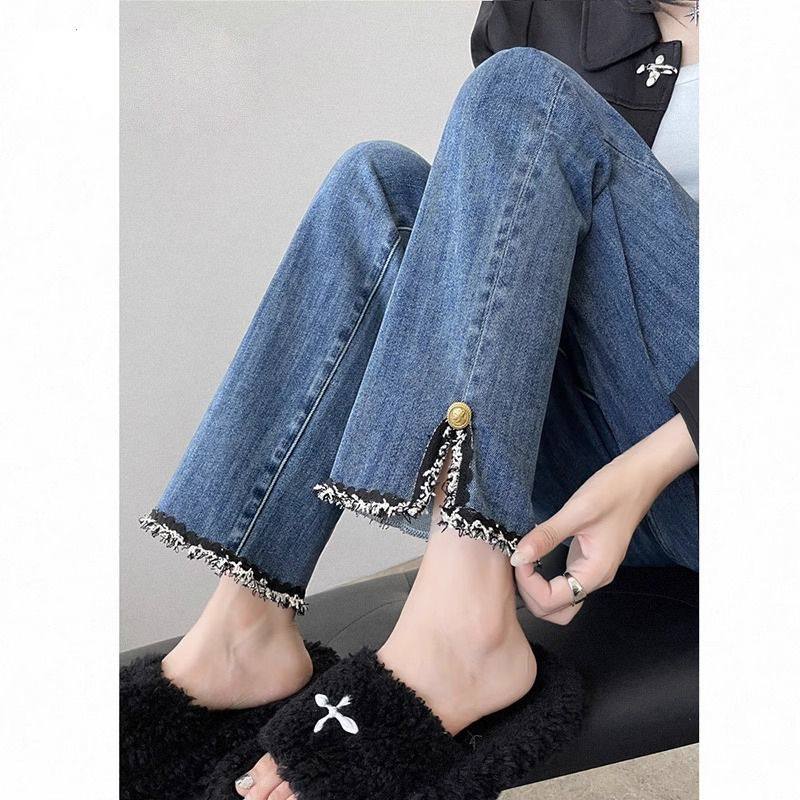 遮胯直筒牛仔裤女2025春夏新款高腰开叉小个子显瘦九分窄烟管裤,女装/女士精品,牛仔裤,淘宝优惠券,粉丝福利购,淘宝优惠卷