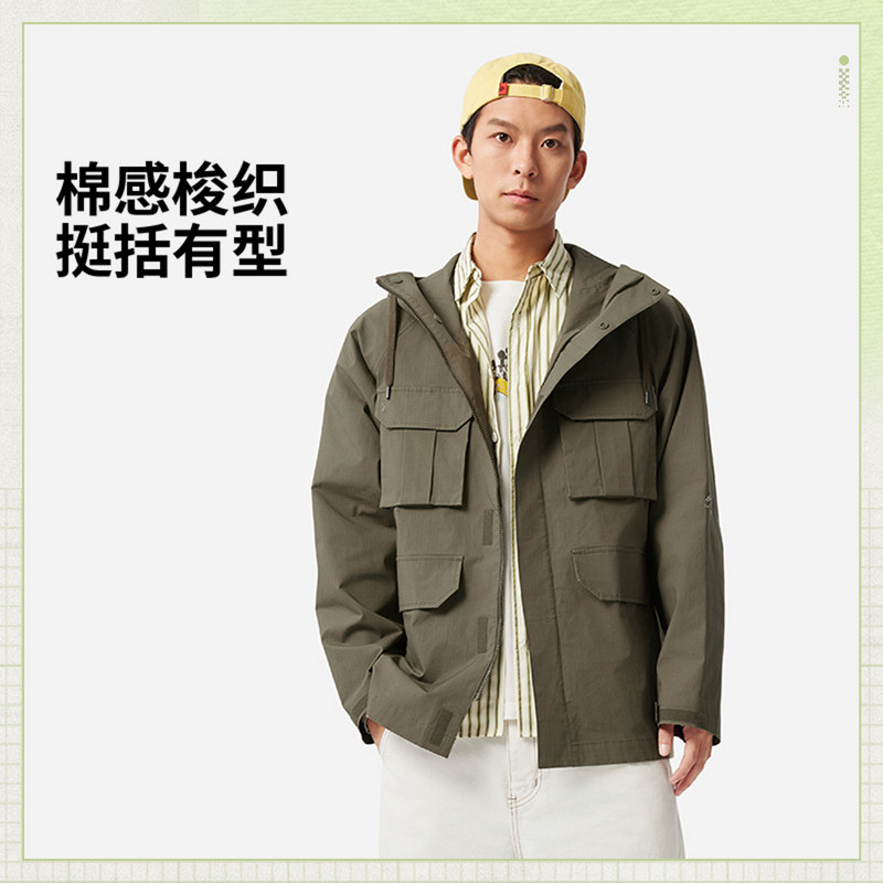李宁春季男款运动风衣休闲时尚连帽防风梭织运动夹克外套AFDV187