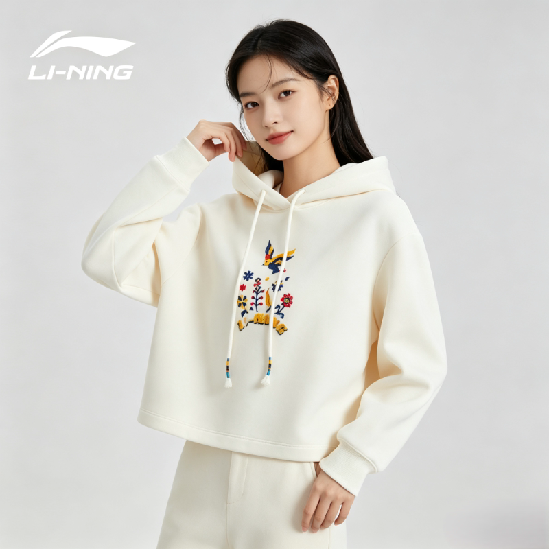 李宁卫衣女2026秋季运动生活舒适时尚系列女套头连帽卫衣 AWDUA68