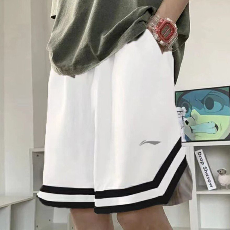 李宁运动篮球系列Logo松紧腰透气宽松时尚运动短裤篮球裤AAPT005