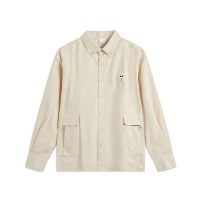 李宁运动生活系列男子舒适百搭时尚潮流宽松翻领长袖衬衫ASHU547