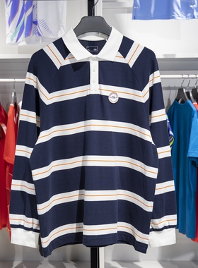 李宁长袖POLO男子2024冬季新品宽松舒适时尚百搭条纹上衣APLU267