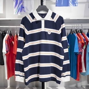 李宁长袖POLO男子2024冬季新品宽松舒适时尚百搭条纹上衣APLU267
