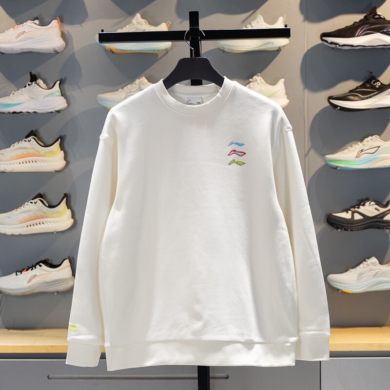 李宁加绒卫衣男士女士2025秋冬新款情侣装圆领宽松运动服AWDUG03