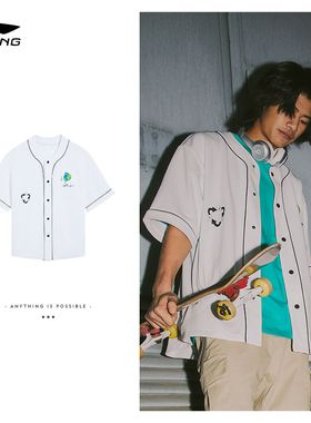 李宁上衣夏男款时尚系列短袖舒适圆领透气开衫百搭运动服AFDS281