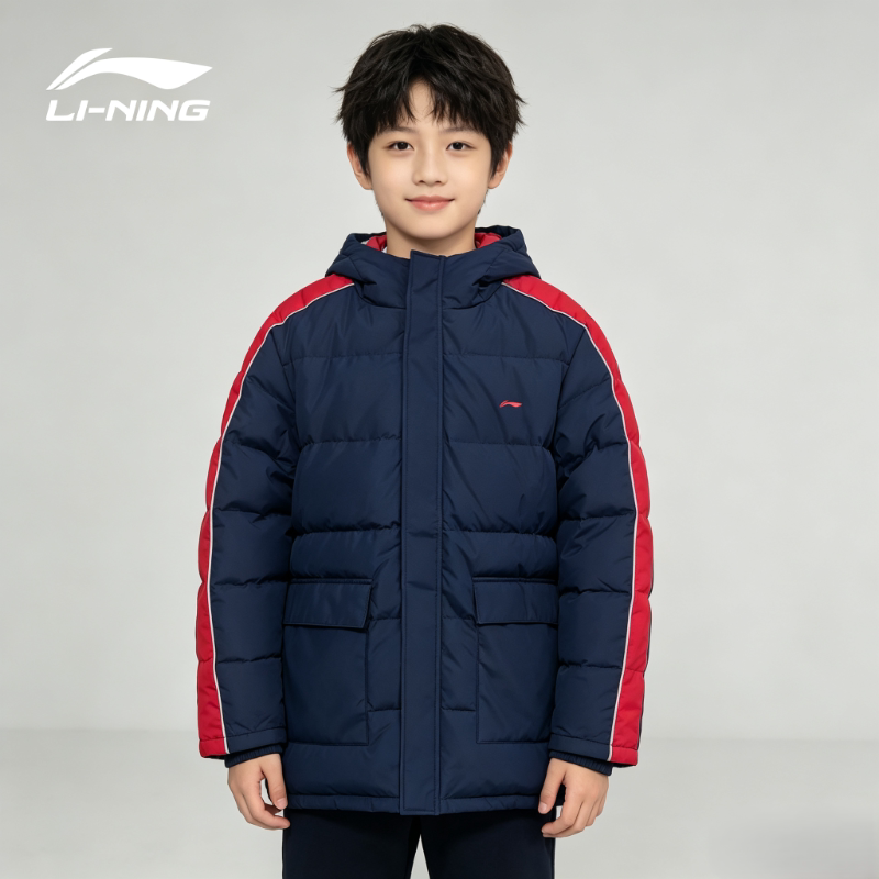李宁羽绒服男大童26冬款新款保暖防风舒适运动日常羽绒服YYMP058