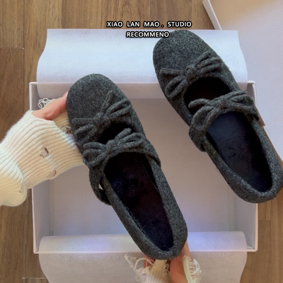 勃肯鞋蝴蝶结2025新款加绒毛毛鞋