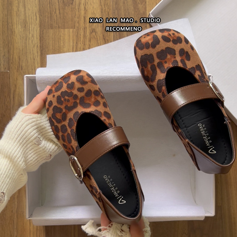 法式复古豹纹玛丽珍鞋女2026新款春季小皮鞋一字扣浅口平底单鞋子,女鞋,玛丽珍鞋,淘宝优惠券,粉丝福利购,淘宝优惠卷