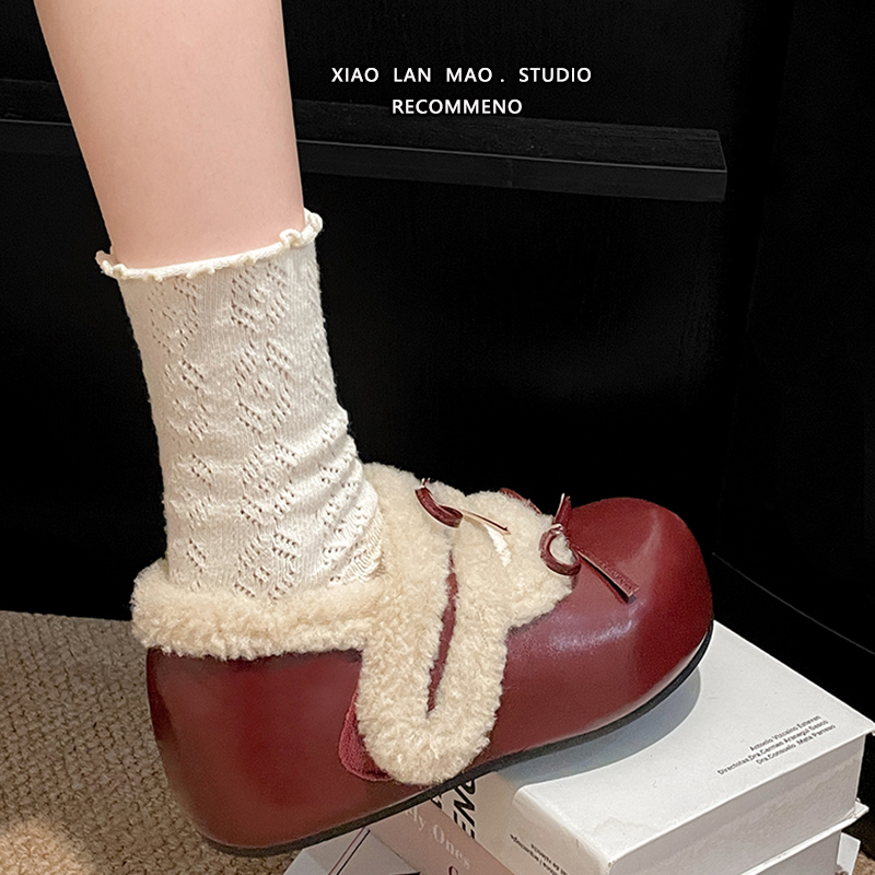 时尚毛毛加绒保暖勃肯鞋玛丽珍鞋