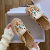 2026夏季 素刺绣配汉服透气包头凉拖鞋 新款 汉元 一脚蹬女鞋 麻布拖鞋