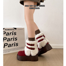 红色加绒加厚保暖雪地靴女2025年冬季新款厚底小个子增高防滑棉鞋