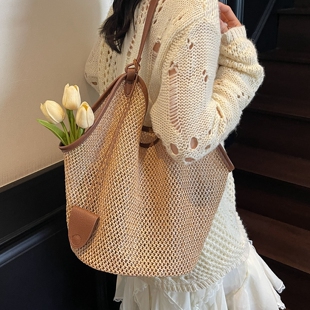 慵懒风大容量编织草编包女夏季超火百搭通勤托特包海边度假沙滩包