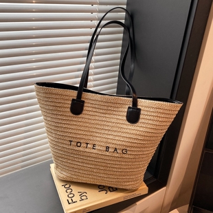 大容量托特包女2026新款夏季编织草编单肩包休闲海边度假风沙滩包
