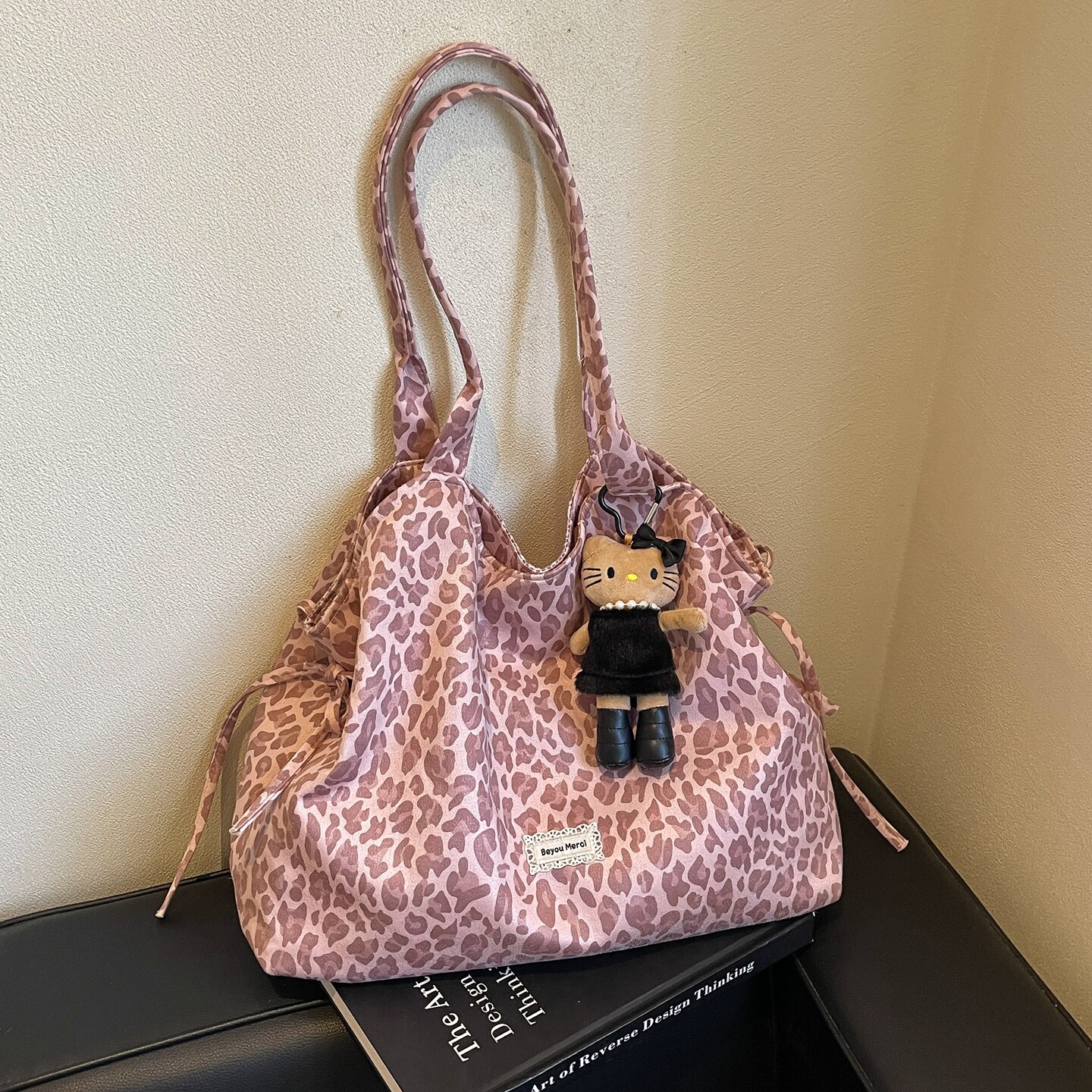 粉色豹纹帆布包女时尚流行慵懒风托特包休闲大容量通勤单肩手提袋
