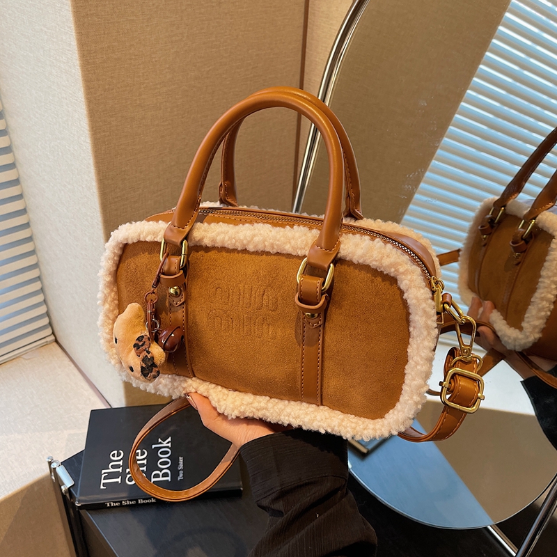 复古时尚洋气羊羔毛手提小方包