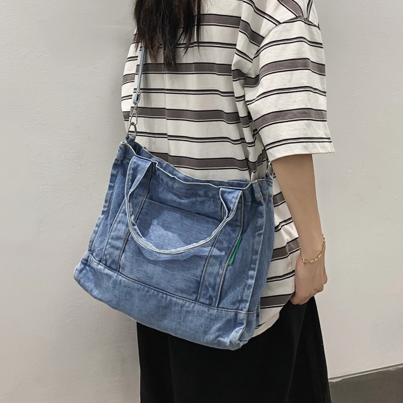 ins韩国时尚帆布包牛仔布单肩斜挎包女包休闲百搭女士手提布包潮