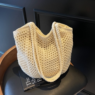 镂空棉线编织包女夏2026新款休闲通勤单肩托特包大容量海边沙滩包