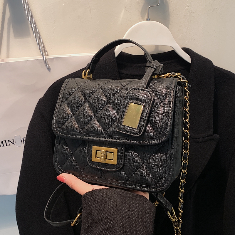 网红手提小包包女2023新款小香风菱格链条包高级感百搭单肩斜挎包