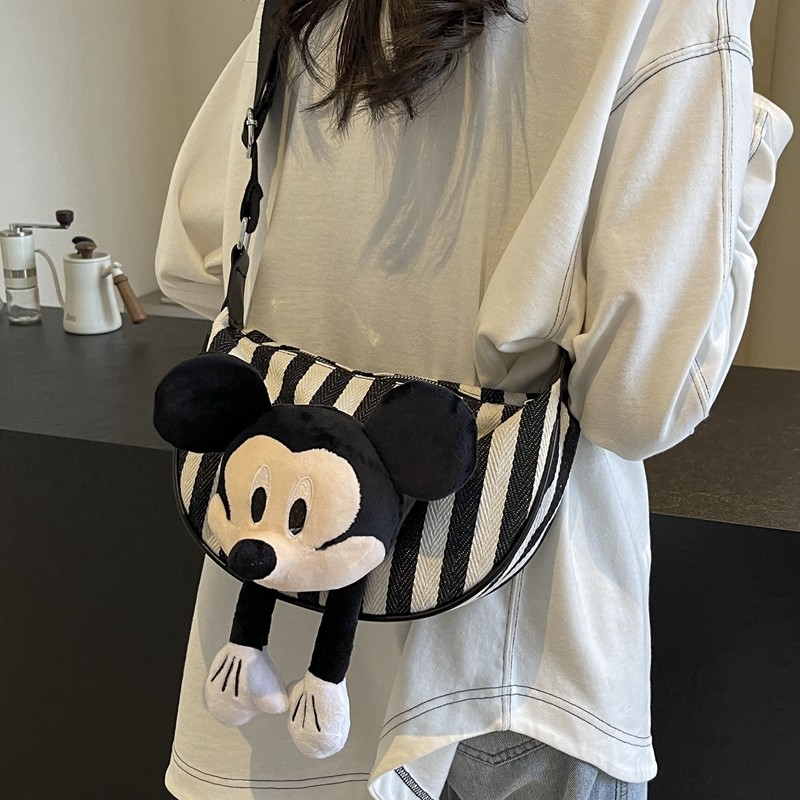 可爱卡通条纹帆布包包女2025新款秋冬季休闲单肩包通勤斜挎饺子包,箱包皮具/热销女包/男包,通用款女包,淘宝优惠券,粉丝福利购,淘宝优惠卷